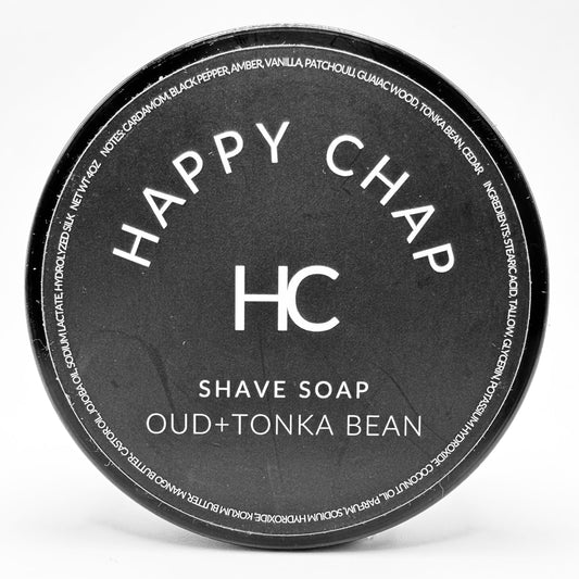 Pasteur Pharmacy Happy Chap Oud + Tonka Bean Shaving Set with 4oz shaving soap and accessories for a refined grooming experience.