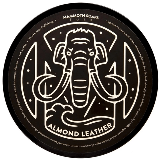 Pasteur Pharmacy House of Mammoth Almond Leather Shaving Collection with shaving soap and accessories in a stylish set.