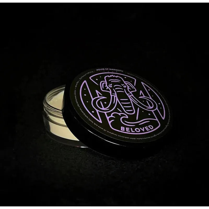 House of Mammoth Beloved Shaving Collection set with shaving soap in a 4oz container, featuring natural grooming essentials.