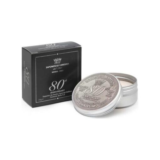 Saponificio Varesino 80th Anniversary shaving set with soap, brush, and accessories in a special edition collection.