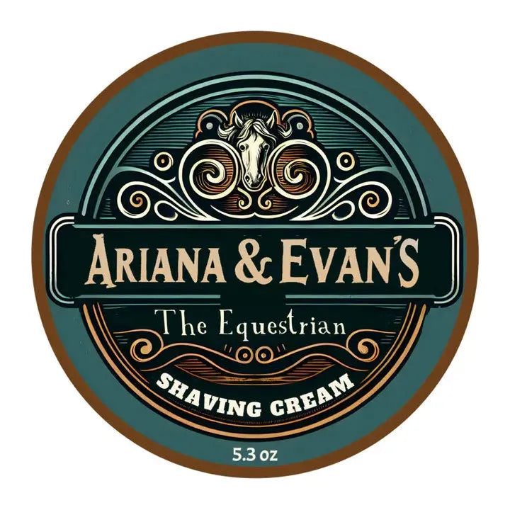 Ariana & Evans The Equestrian Shaving Collection with shaving soap in a 5.3 oz tin, featuring a classic grooming set from Pasteur Pharmacy.