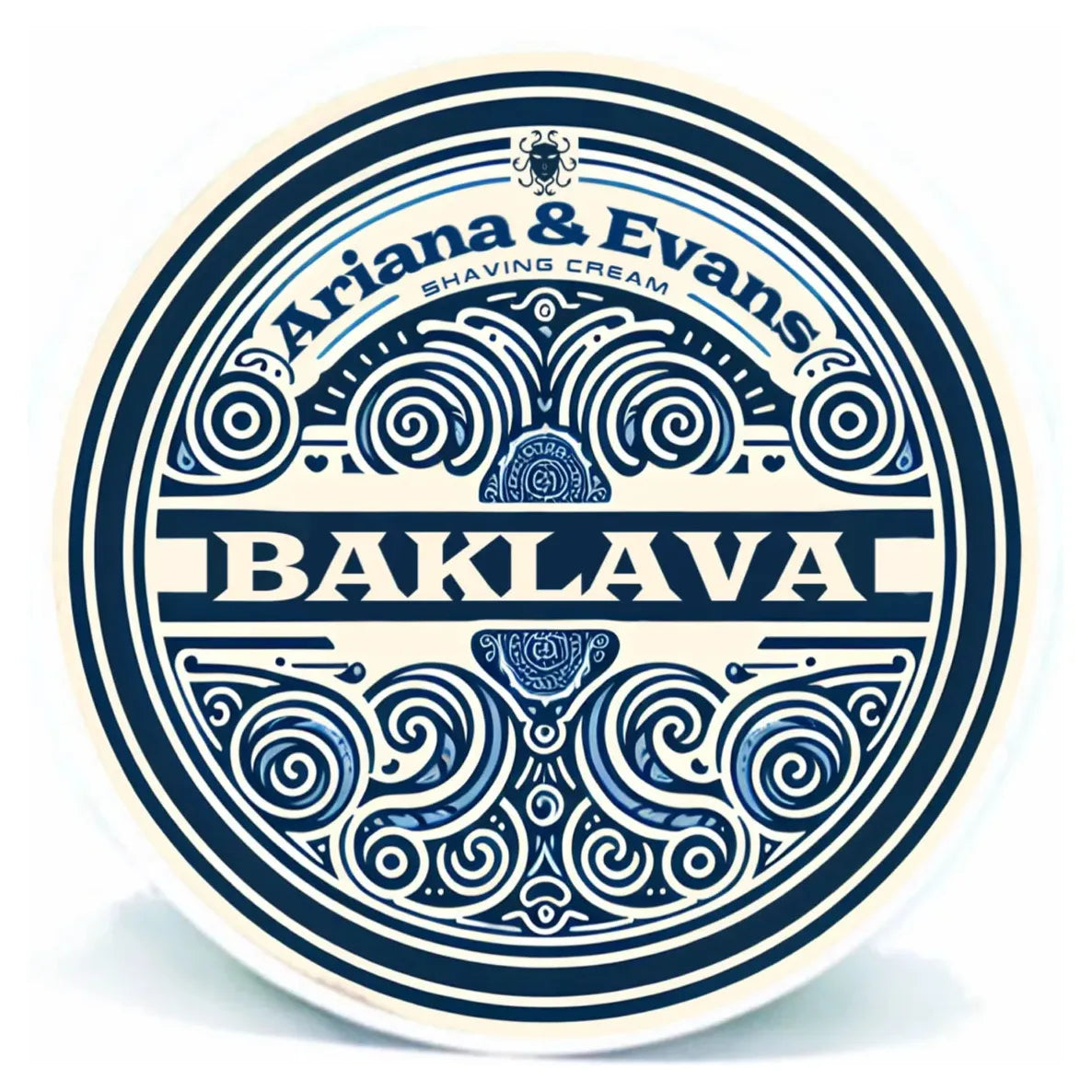 Ariana & Evans Baklava Shaving Collection includes a 5.3 oz shaving soap in a sleek container with a detailed label.