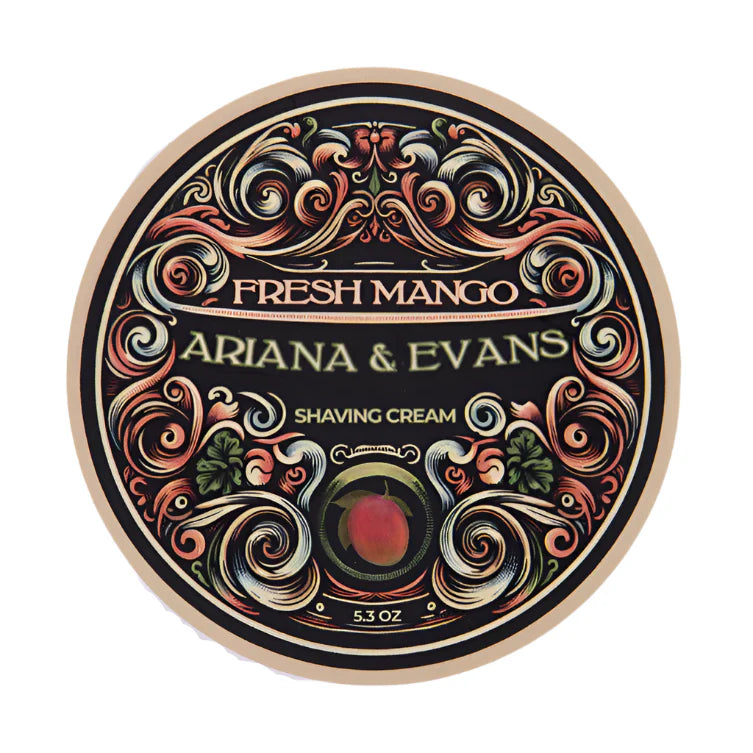 Ariana & Evans Fresh Mango shaving set with shaving soap, brush, and accessories in a stylish collection.