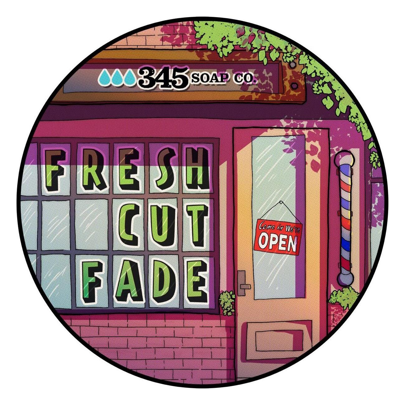 Pasteur Pharmacy 345 Soap Co Fresh Cut Fade Collection shaving set with soap, brush, and accessories in a stylish grooming kit.