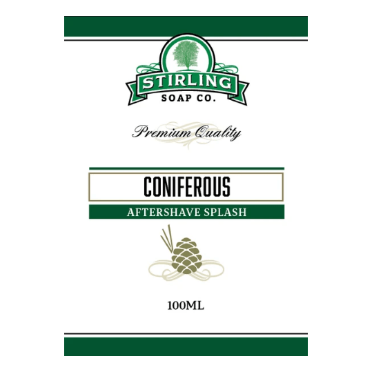 Coniferous shaving set by Stirling Soap Co. includes shaving soap in a 5.8 oz container, with a brush and accessories for grooming.