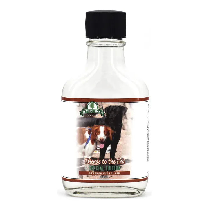 Pasteur Pharmacy Friends To The End Shaving Set with Stirling Soap Co. shaving soap in a 5.8 oz container, includes shaving accessories.