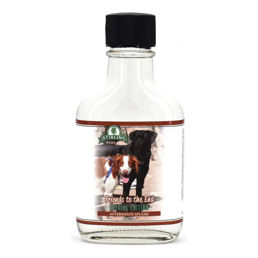 Pasteur Pharmacy Friends To The End Shaving Set with Stirling Soap Co. shaving soap in a 5.8 oz container, includes shaving accessories.