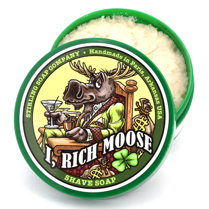 Shaving set with Stirling Soap Co. I Rich Moose shaving soap, brush, and accessories in a classic grooming collection.