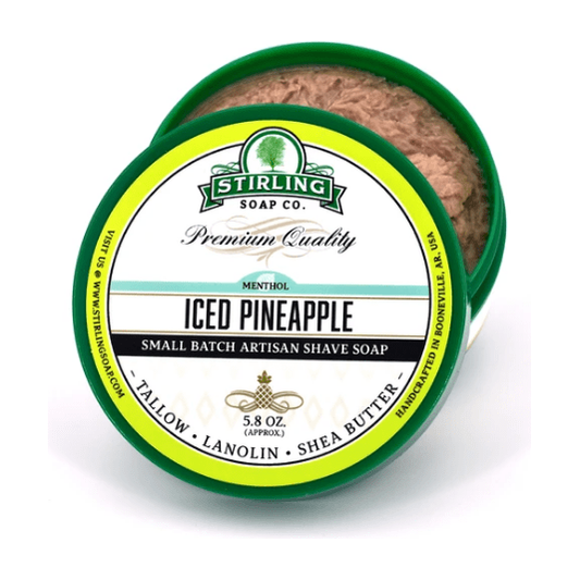 Pasteur Pharmacy Iced Pineapple Shaving Set with Stirling Soap Co. shaving soap in a 5.8 oz container, ideal for grooming.