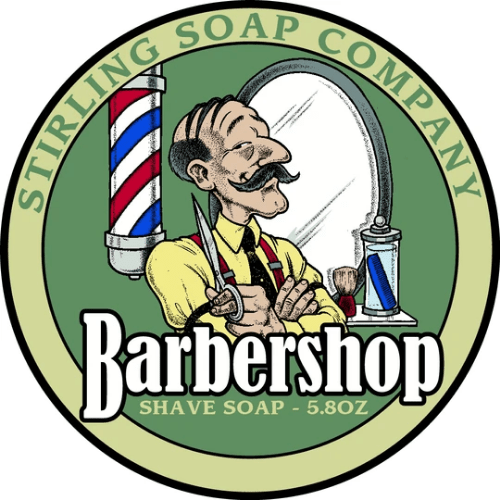 Pasteur Pharmacy Stirling Soap Co. Barbershop Shaving Collection with shaving soap, brush, and accessories in a set.