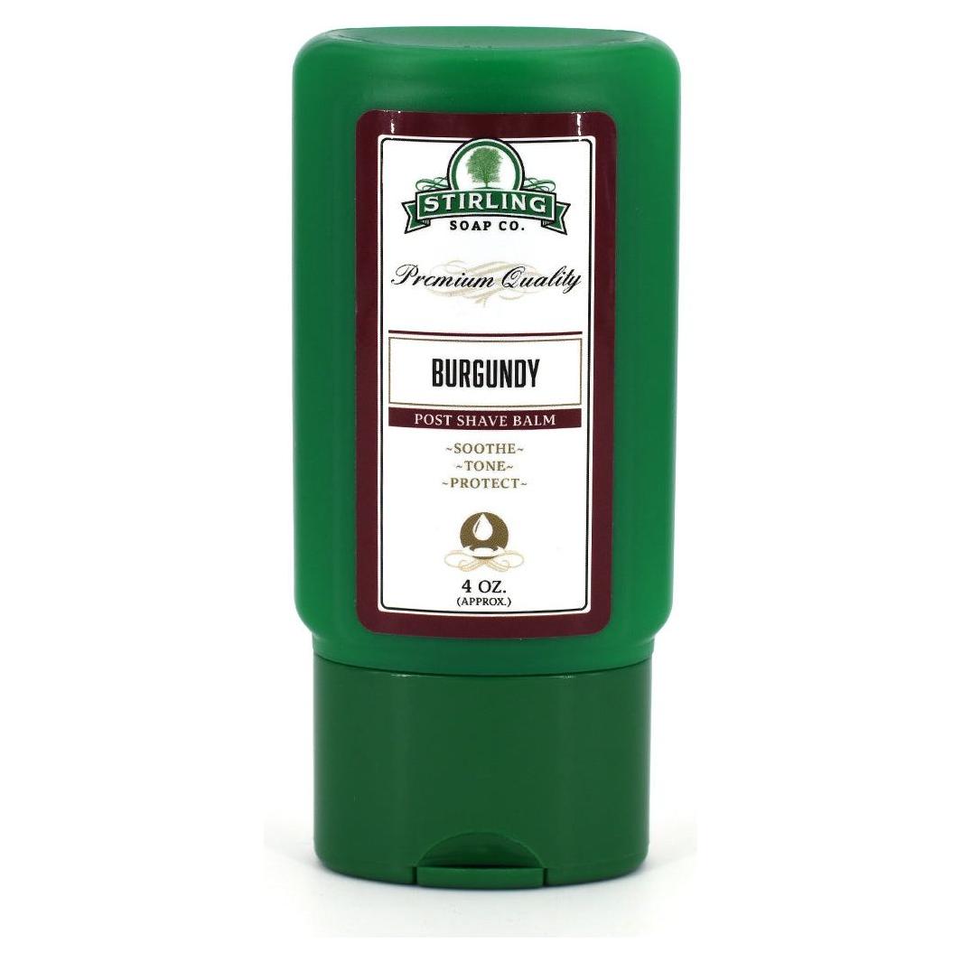 Pasteur Pharmacy Burgundy Shaving Set with Stirling Soap Co. shaving soap in a 5.8oz container, includes traditional shaving accessories.