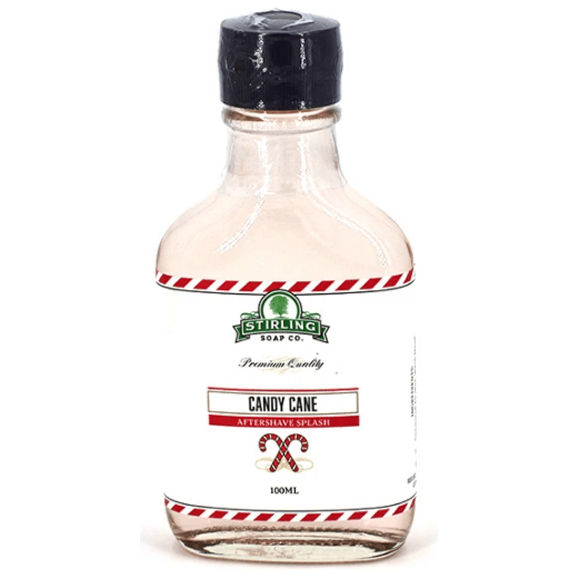 Pasteur Pharmacy Stirling Soap Co. Candy Cane Shaving Set with shaving soap, brush, and accessories in festive packaging.