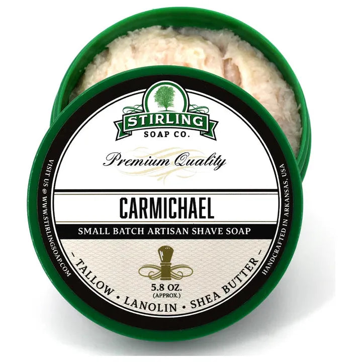 Pasteur Pharmacy Stirling Soap Co. Carmichael Shaving Collection with shaving soap, brush, and accessories in a grooming set.