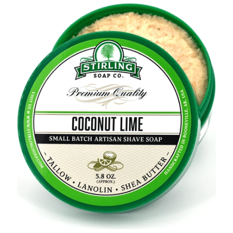 Pasteur Pharmacy Coconut Lime Shaving Set featuring Stirling Soap Co. shaving soap, brush, and accessories in a stylish collection.