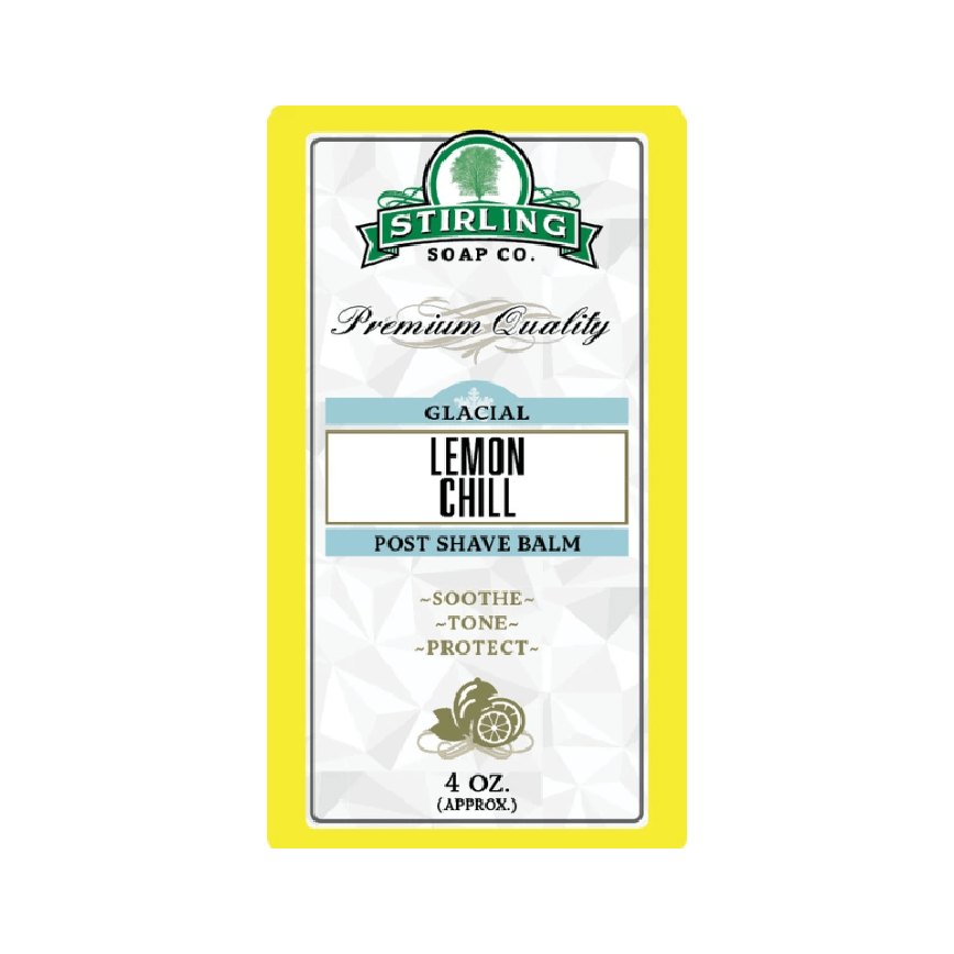 Pasteur Pharmacy Stirling Soap Co. Glacial Lemon Chill shaving set with shaving soap, brush, and accessories for a cool grooming experience.