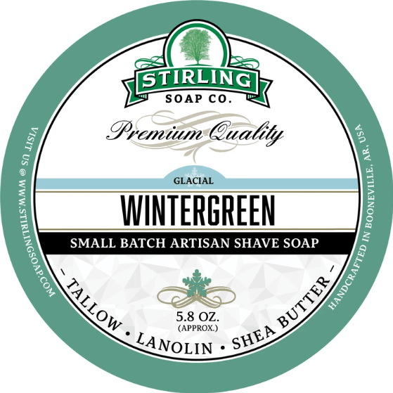 Pasteur Pharmacy Stirling Soap Co. Glacial wintergreen shaving set with soap and accessories, ideal for a smooth shaving experience.