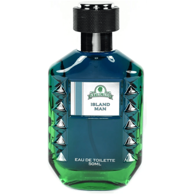 Pasteur Pharmacy Stirling Soap Co. Island Man Shaving Collection with shaving soap, brush, and accessories for a classic grooming experience.