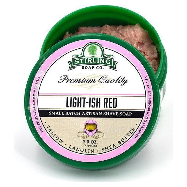 Shaving set with Stirling Soap Co. Light-Ish Red shaving soap, brush, and razor in a stylish collection for a classic grooming routine.