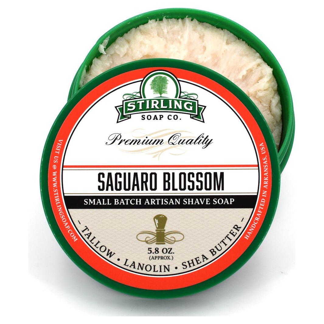 Stirling Soap Co. Saguaro Blossom shaving set with soap and accessories, designed for a premium grooming experience.