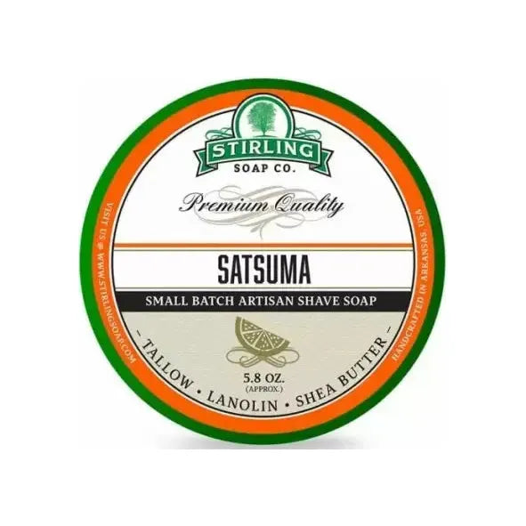 Pasteur Pharmacy Stirling Soap Co. Satsuma Shaving Collection set with shaving soap and accessories in a sleek design.