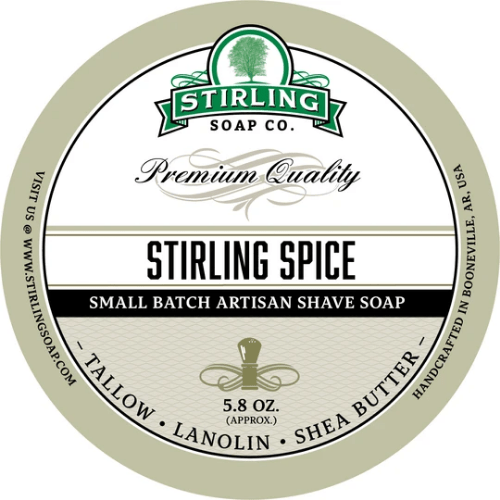 Shaving set with Stirling Spice soap, brush, and razor from Stirling Soap Co. in the Stirling Spice Shaving Collection.