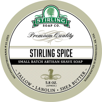 Shaving set with Stirling Spice soap, brush, and razor from Stirling Soap Co. in the Stirling Spice Shaving Collection.