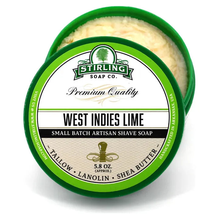 Pasteur Pharmacy Stirling Soap Co. West Indies Lime Shaving Set with soap and accessories for a smooth shave.