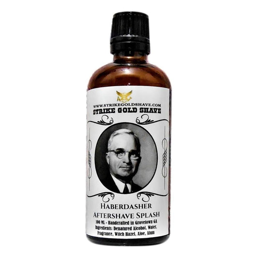 Pasteur Pharmacy Strike Gold Shave Haberdasher Shaving Collection with 5 oz shaving soap, brush, and accessories in a classic set