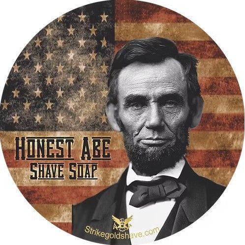 Pasteur Pharmacy Strike Gold Shave Honest Abe Shaving Collection with 5 oz shaving soap and accessories in a classic grooming set.