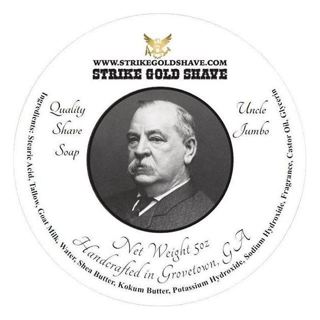 Pasteur Pharmacy Strike Gold Shave Uncle Jumbo Shaving Collection with shaving soap, brush, and accessories in a stylish set.