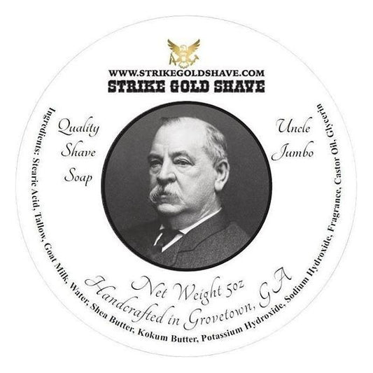 Pasteur Pharmacy Strike Gold Shave Uncle Jumbo Shaving Collection with shaving soap, brush, and accessories in a stylish set.