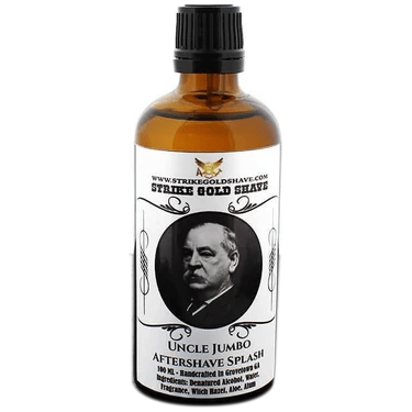 Pasteur Pharmacy Strike Gold Shave Uncle Jumbo Shaving Collection with shaving soap in a 5 oz container and grooming accessories.