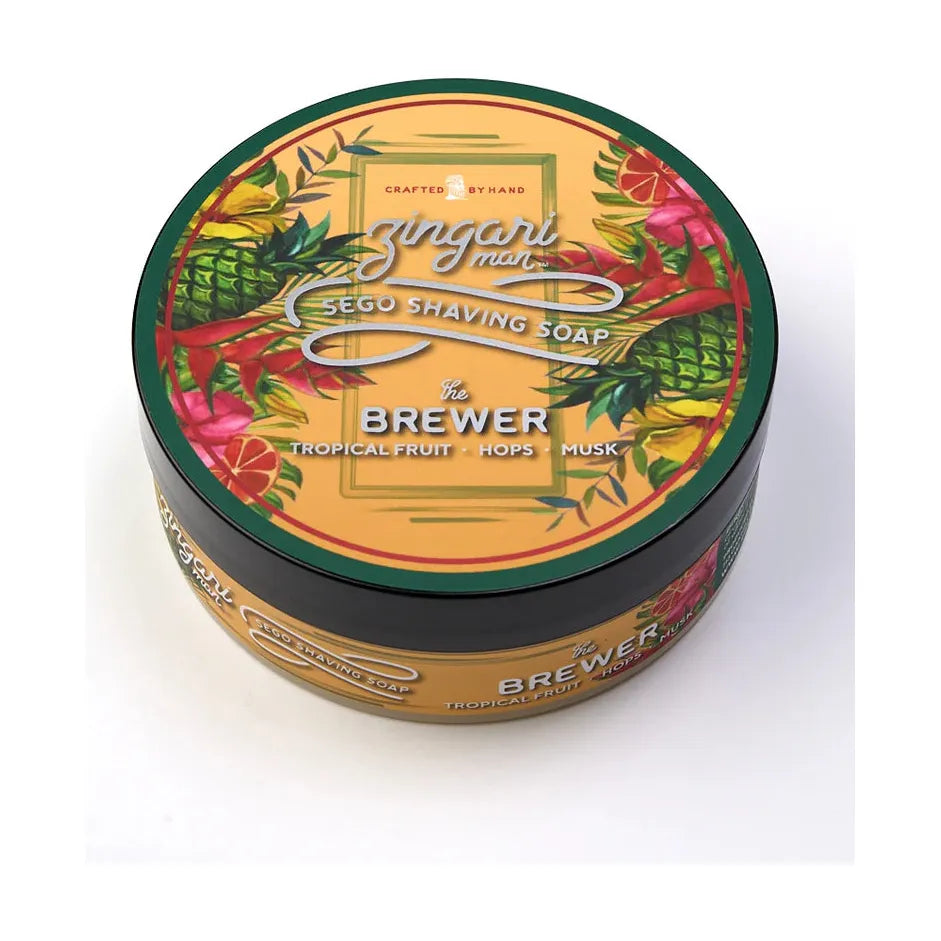 Pasteur Pharmacy Zingari Man The Brewer Shaving Collection with shaving soap in a 5 oz container, part of the grooming set.