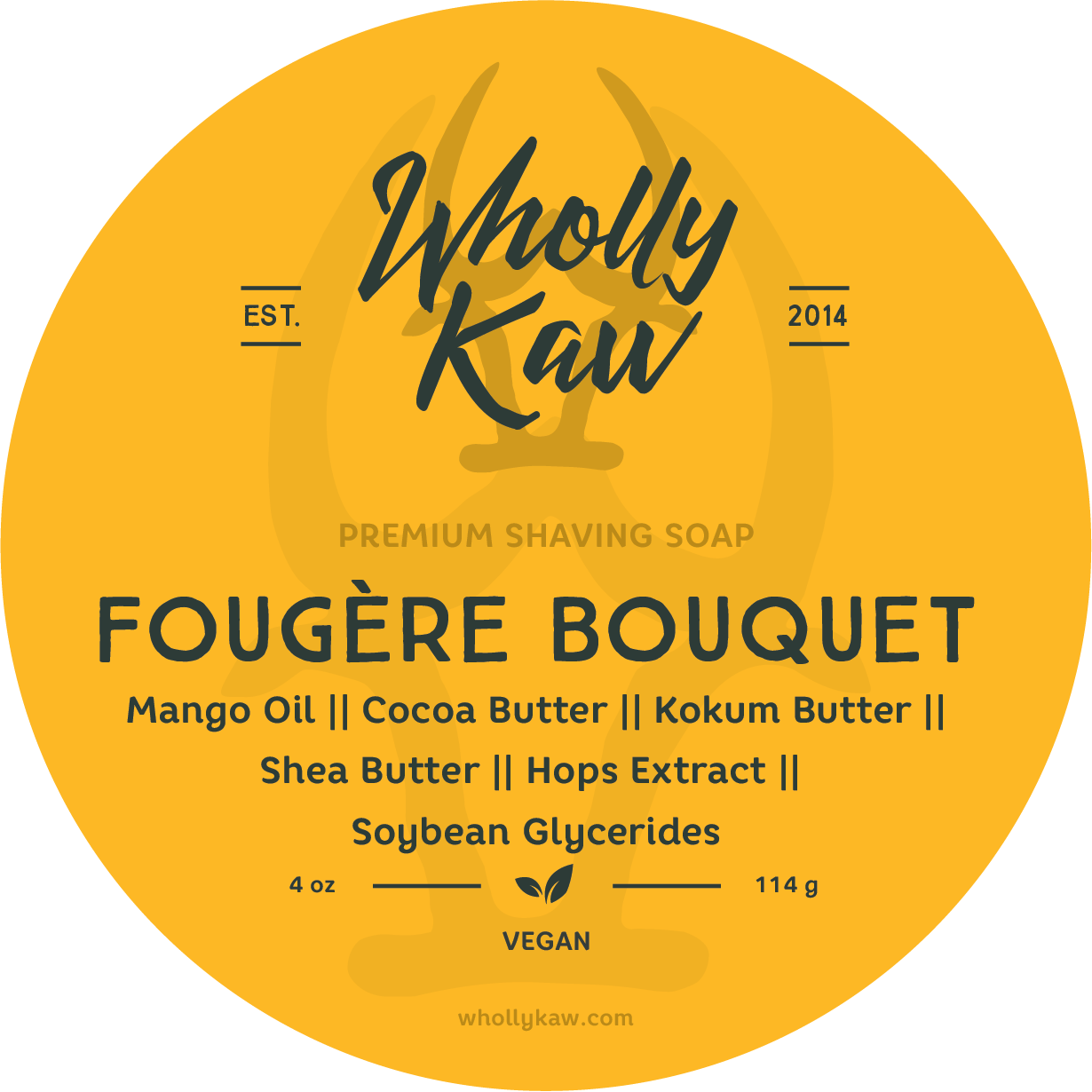 Wholly Kaw Fougere Bouquet shaving set with tallow shaving soap, brush, and accessories from Pasteur Pharmacy.