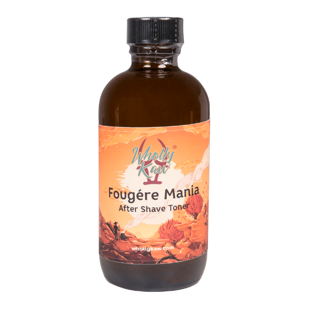Wholly Kaw Fougere Mania shaving collection with tallow shaving soap, brush, and accessories in a premium shaving set.
