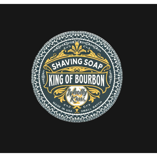 Pasteur Pharmacy Wholly Kaw King of Bourbon shaving set with tallow shaving soap in a 4 oz container, featuring grooming accessories.
