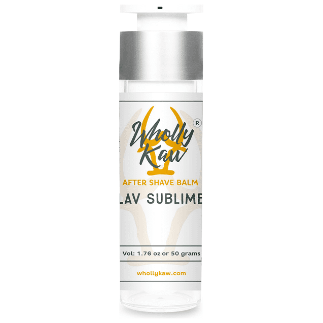 Wholly Kaw Lav Sublime Shaving Collection by Pasteur Pharmacy featuring tallow shaving soap in a 4 oz jar with grooming accessories.