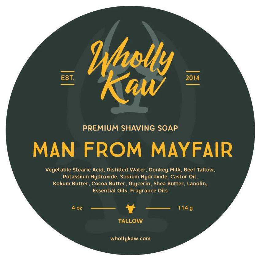Wholly Kaw Man from Mayfair shaving set with 4 oz tallow shaving soap, featuring a shaving brush and accessories, by Pasteur Pharmacy.
