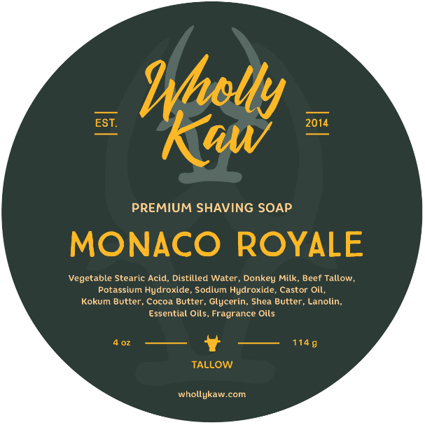 Wholly Kaw Monaco Royale shaving set with tallow soap, brush, and accessories from Pasteur Pharmacy.