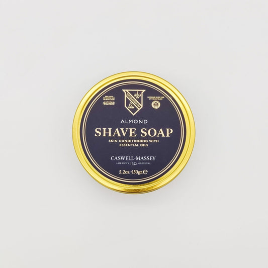 Pasteur Pharmacy Caswell-Massey Almond Shave Soap and Cream collection in 5.2 oz containers, featuring classic shaving soap and cream.