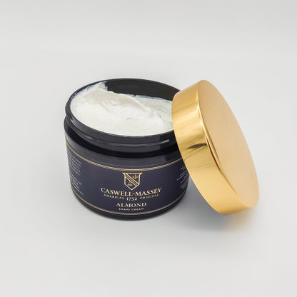Caswell-Massey Almond Shave Soap and Cream Collection in 5.2 oz containers, featuring shaving soap and cream for a smooth shave.