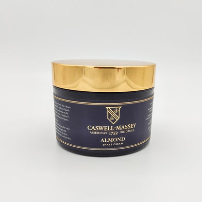 Caswell-Massey Almond Shave Soap and Cream collection in 5.2 oz containers, featuring shaving soap and cream for a smooth shave.