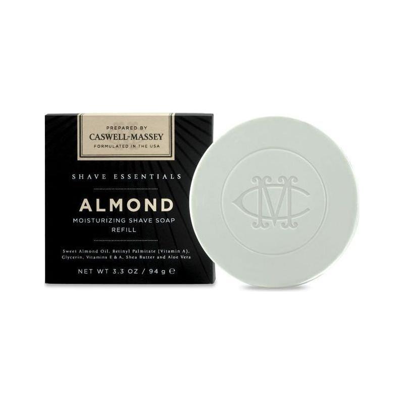 Caswell-Massey Almond Shave Soap and Cream collection in 5.2 oz jars, featuring shaving soap and cream for a smooth shave.