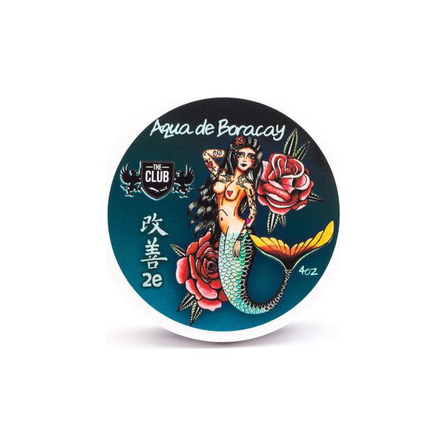 Ariana & Evans Aqua de Boracay Kaizen 2e Base Shaving Soap by Pasteur Pharmacy, 4 oz, in a round soap container with a white lid.