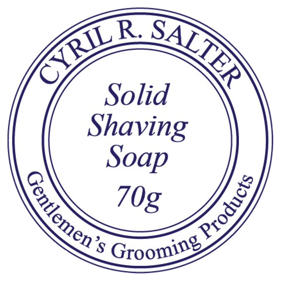 Cyril R. Salter Solid Shaving Soap 70g in a round container, with a smooth, creamy surface, ideal for traditional shaving.