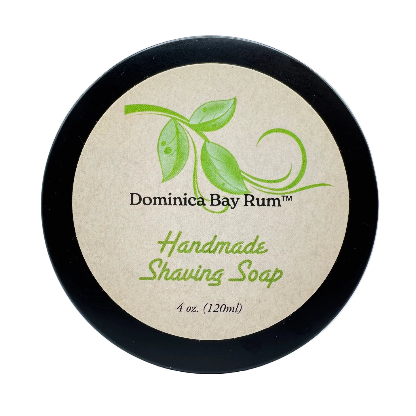 Handmade Dominica Bay Rum shaving soap by Pasteur Pharmacy, 4 oz, with a creamy lather and natural bay rum scent.