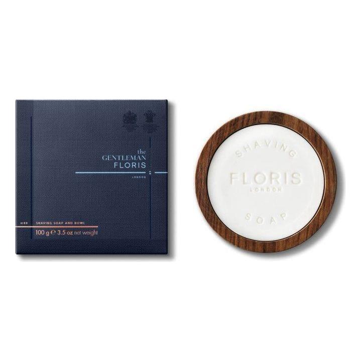 Floris London No. 89 shaving soap in a wooden bowl, 100g, with creamy lather and elegant packaging.