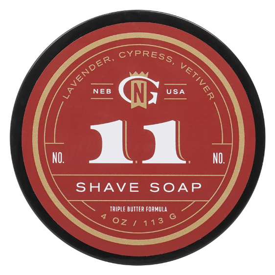 Gentleman's Nod Nro. 11 Vicent Cardinal Base Shaving Soap by Pasteur Pharmacy in a 4 oz container, with a smooth soap surface.