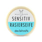 Haslinger Sensitive Shaving Soap 60g in a round container, designed for sensitive skin, by Pasteur Pharmacy.
