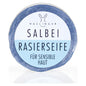Haslinger Shaving Soap with Sage for Sensitive Skin, 60g, by Pasteur Pharmacy, showing a round soap with sage leaves in the packaging.